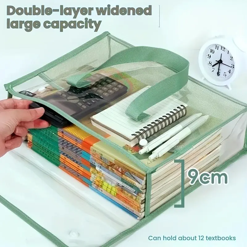 1pcs Large Capacity Tote Bag Transparent PVC File Bag, Student Textbook Homework Book Storage