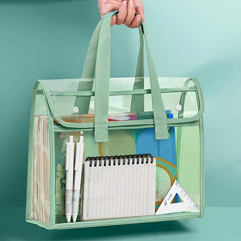 1pcs Large Capacity Tote Bag Transparent PVC File Bag, Student Textbook Homework Book Storage