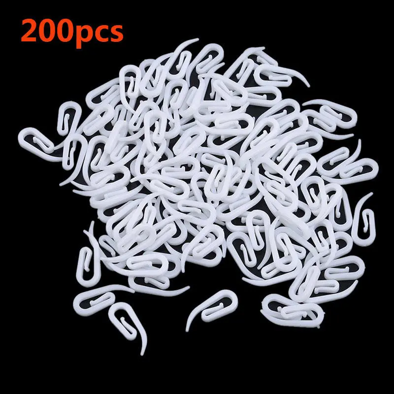 100pcs/200pcs White Hanging Curtain Hooks Household Plastic Window Hanger Holder Poles Tracks Accessories