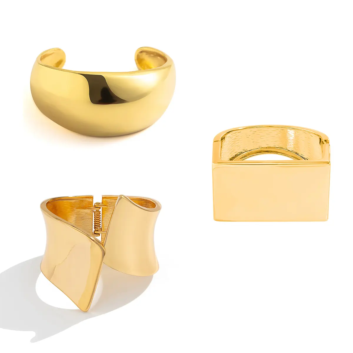 Ingemark Exaggerated Gold Color Metal Spring Bangles for Women Punk Vintage Irregular Geometric Arm Bracelets Men Jewelry Gift