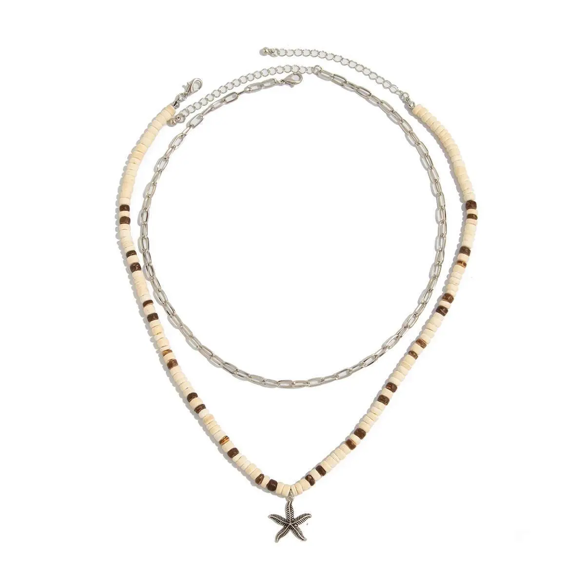 Ingemark 2Pcs/Set Trendy Creative Coconut Husk Starfish Pendant Necklace For Men Punk Hip Hop Clavicle Chain Jewelry Accessories