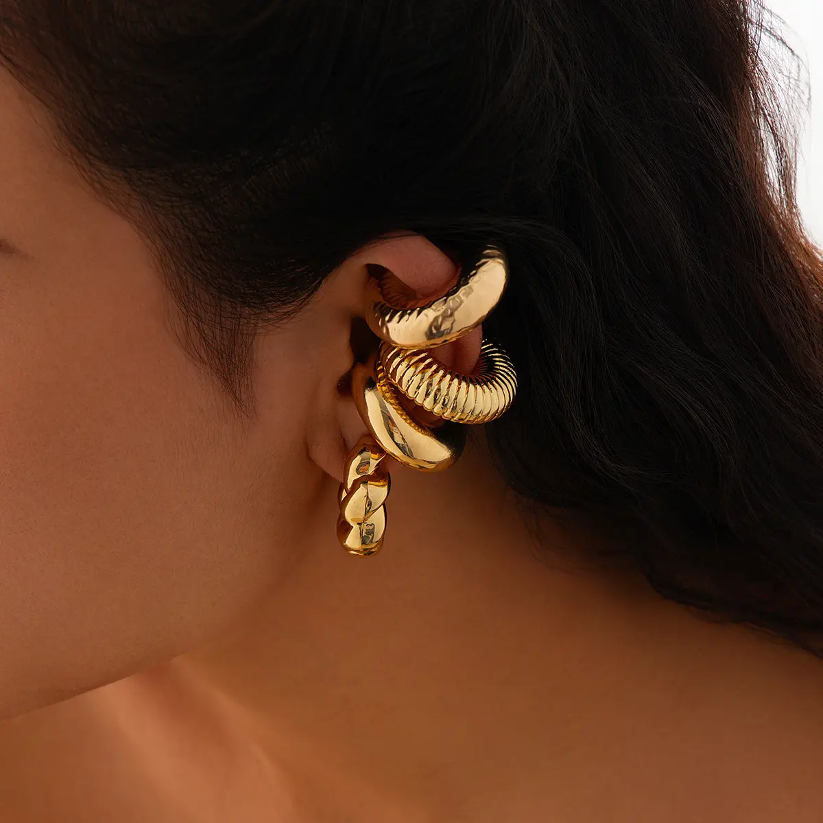 Ingemark 4Pcs/Set Punk Twisted Chunky Tube Clip Earrings for Women Non Piercing C Shape Ear Cuff  Female Jewelry Accessories New
