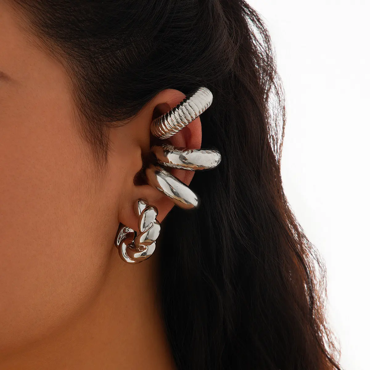 Ingemark 4Pcs/Set Punk Twisted Chunky Tube Clip Earrings for Women Non Piercing C Shape Ear Cuff  Female Jewelry Accessories New