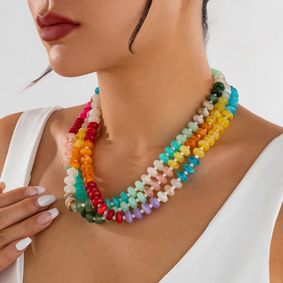 Ingemark Bohemian Colorful Acrylic Beads Choker Necklace for Women Fashion Statement Clavicle Chain Aesthetic Y2K Neck Jewelry