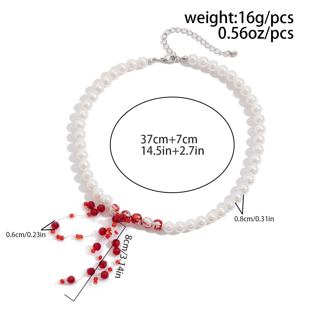 Ingemark Creative Red Blood Crystal Beads Pendant Choker Necklace for Women Gothic Imitation Pearl Chain Halloween Jewelry Gift
