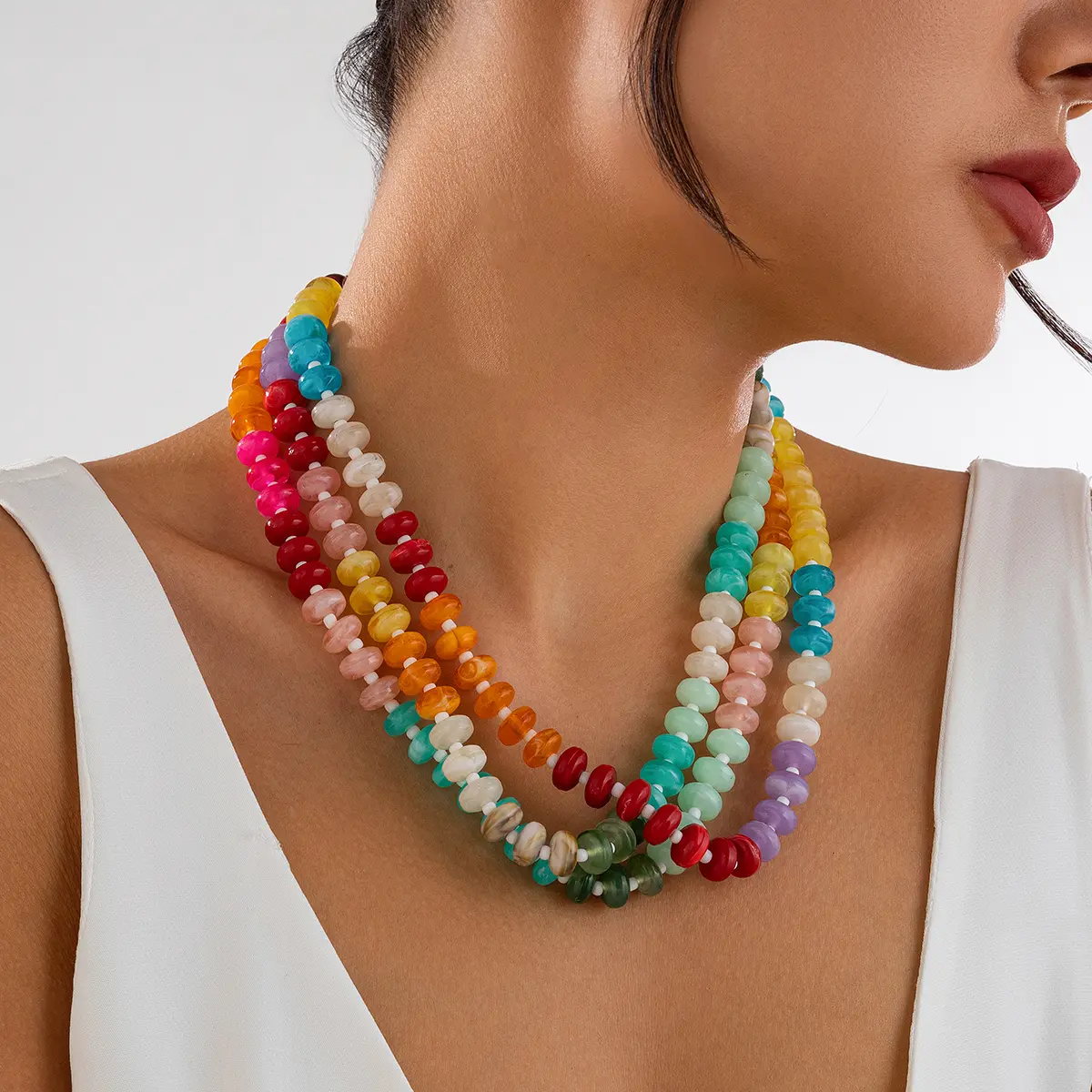Ingemark Bohemian Colorful Acrylic Beads Choker Necklace for Women Fashion Statement Clavicle Chain Aesthetic Y2K Neck Jewelry
