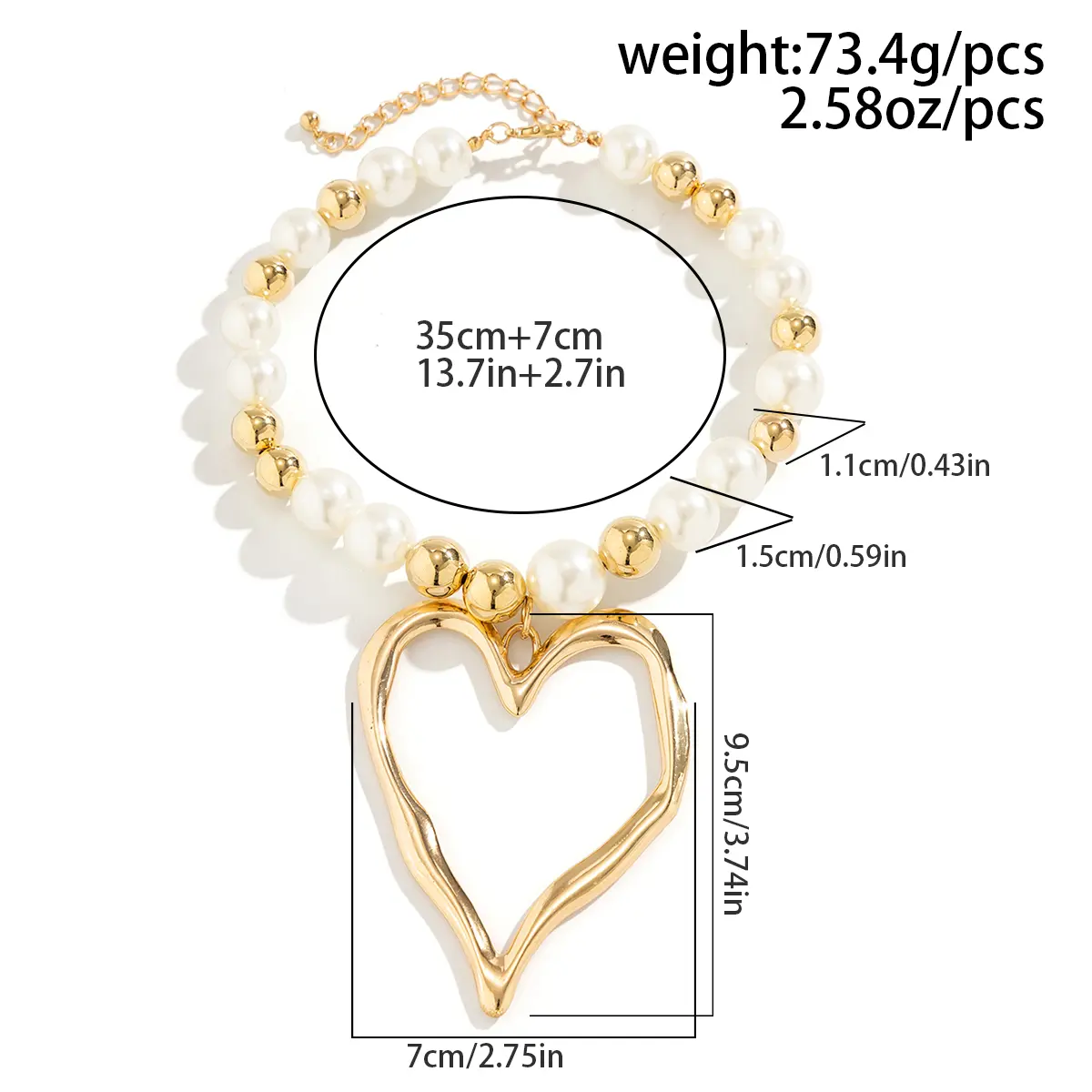 Exaggerated Big Hollow Love Heart Pendant Choker Necklace Women 2024 Trend Imitation Pearl Beads Chain Grunge Jewelry Steampunk