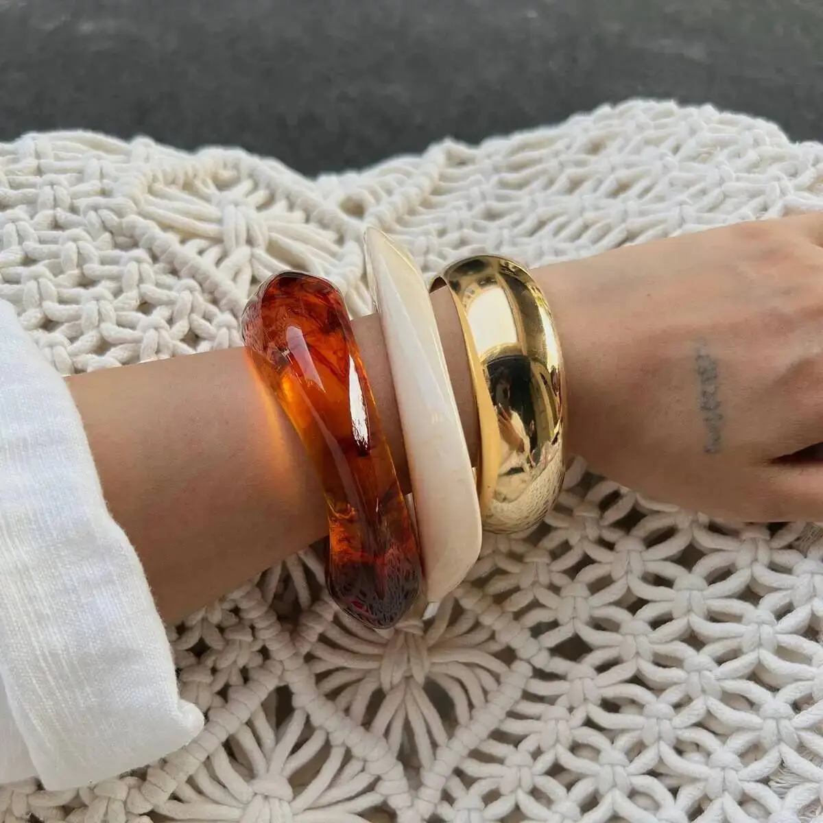 Ingemark 3 Styles Punk Chunky Thick Resin Acrylic Bangles for Women New Trend Hip Hop Metal Spring Bracelets Steampunk Jewelry