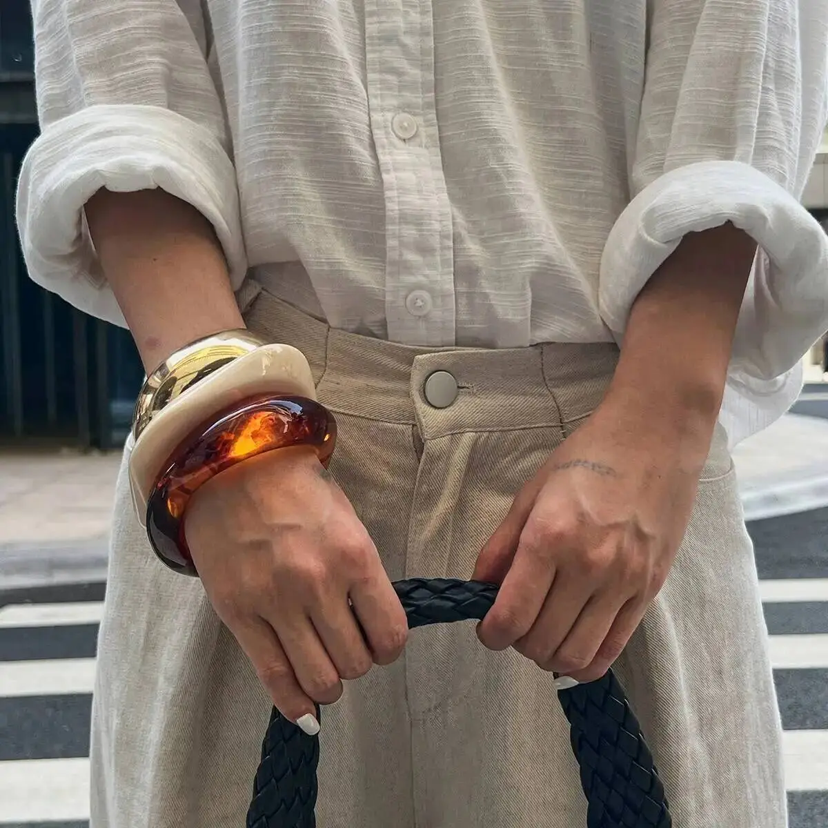 Ingemark 3 Styles Punk Chunky Thick Resin Acrylic Bangles for Women New Trend Hip Hop Metal Spring Bracelets Steampunk Jewelry