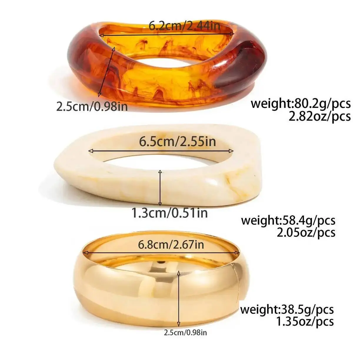 Ingemark 3 Styles Punk Chunky Thick Resin Acrylic Bangles for Women New Trend Hip Hop Metal Spring Bracelets Steampunk Jewelry
