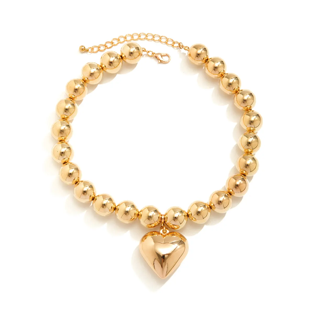 Ingemark Punk Big Love Heart Pendant Choker Necklace for Women Vintage Chunky Heavy CCB Beads Chain Grunge Jewelry Steampunk Men