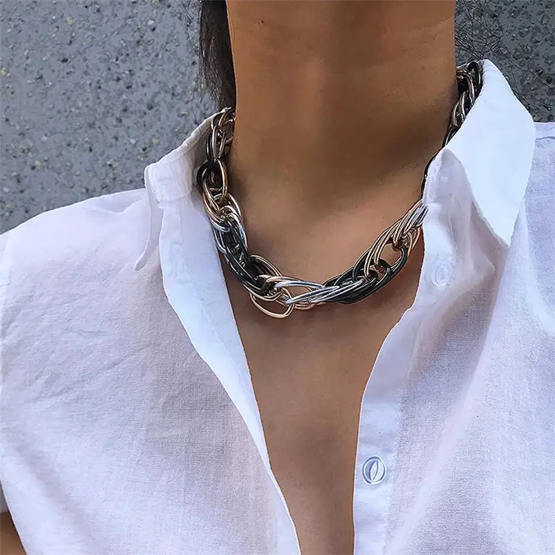High Quality Punk Lock Choker Necklace Pendant Women Collar Statement Brand Gold Color Chunky Thick Chain Necklace Steampunk Men