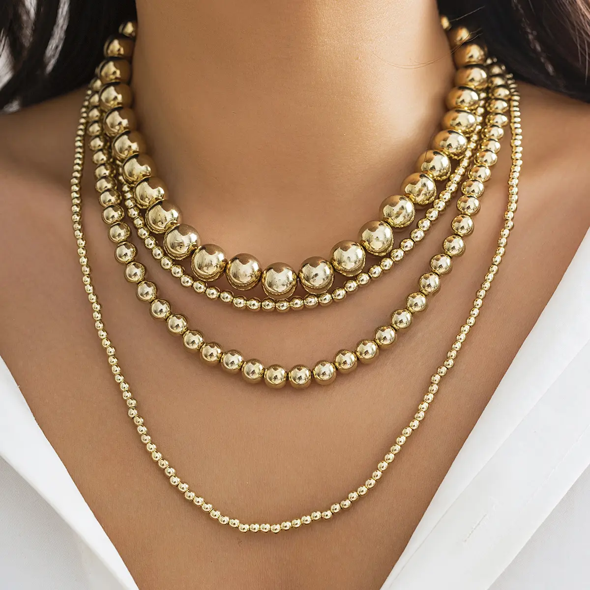 Exaggerated Multilayer Silver Color Big Beads Necklace for Women Luxury Punk Acrylic CCB Long Chokers Wedding Party Neck Jewelry