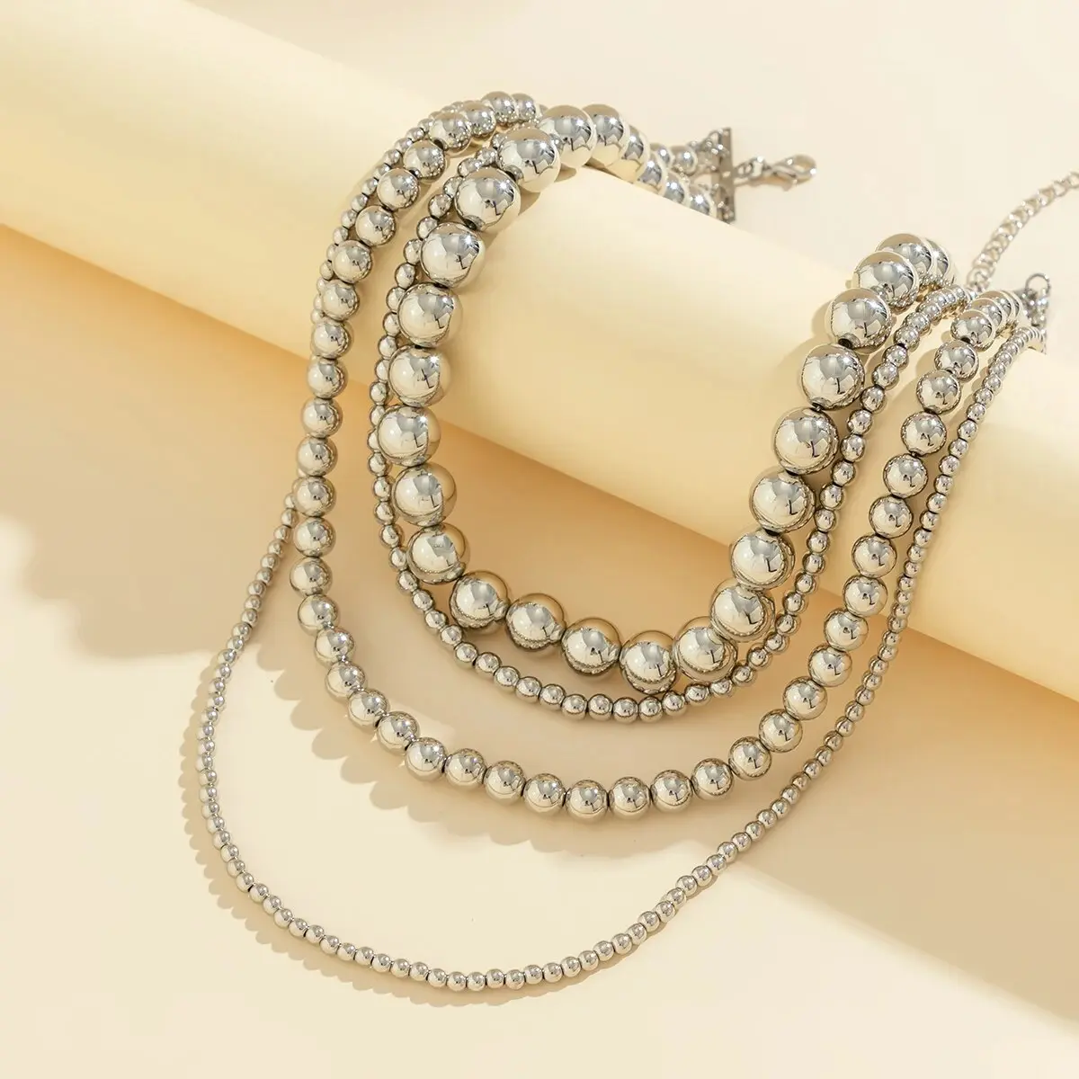 Exaggerated Multilayer Silver Color Big Beads Necklace for Women Luxury Punk Acrylic CCB Long Chokers Wedding Party Neck Jewelry