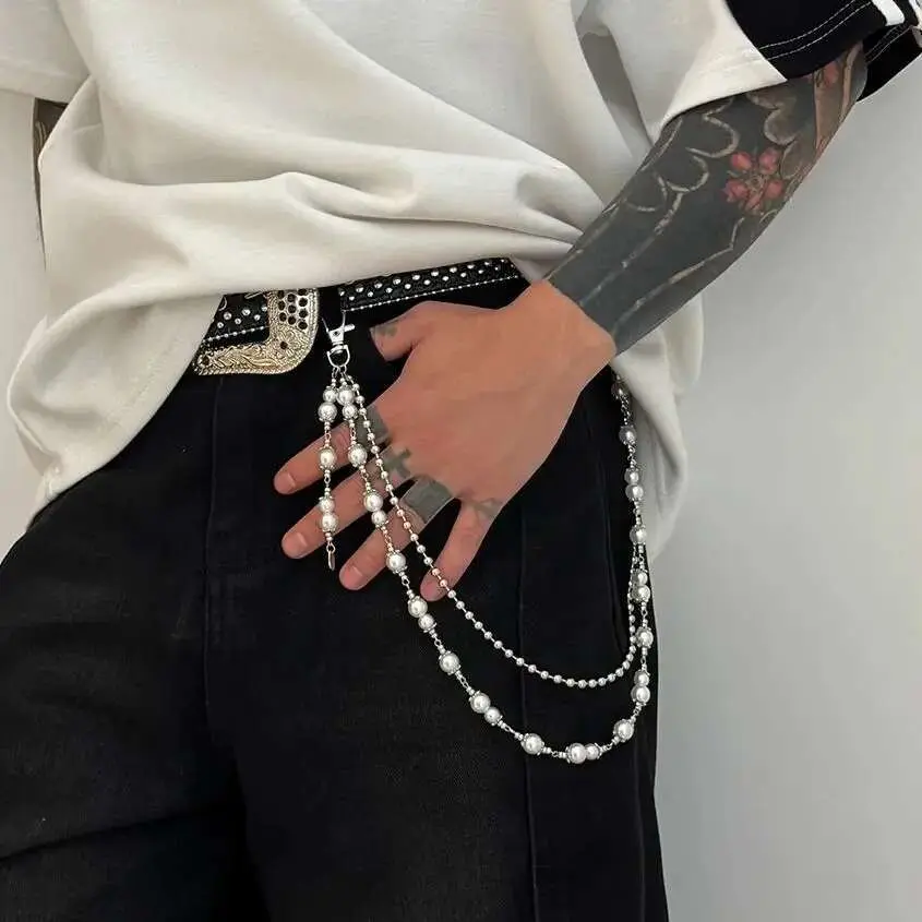 Ingemark 2025 Faddish Unique Imitation Pearl Alloy Waist Chain for Men Women Summer Jeans Pants Chain Punk Jewelry Accessories