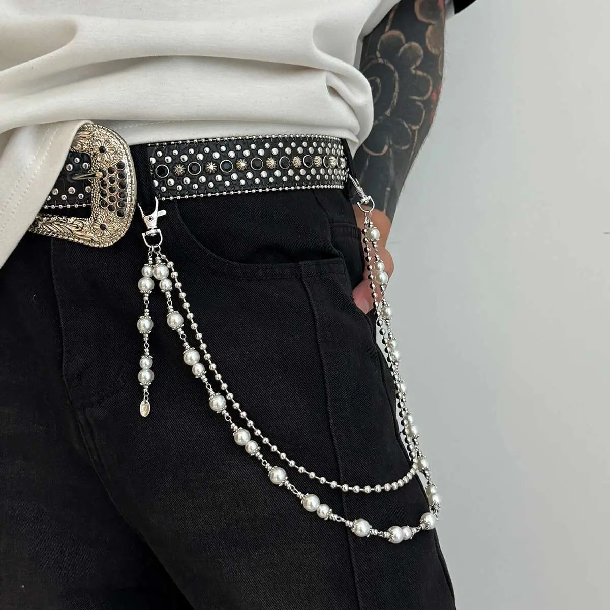 Ingemark 2025 Faddish Unique Imitation Pearl Alloy Waist Chain for Men Women Summer Jeans Pants Chain Punk Jewelry Accessories