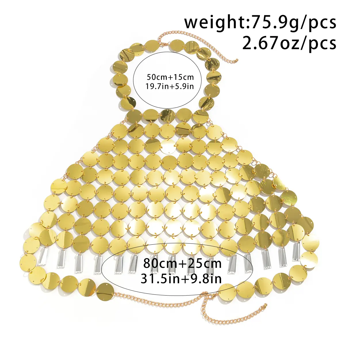 Ingemark Sexy Plastic Sequin Sling Bra Chest ChainTop Belly Dance Boho Clubbing Tribal Crystal Pendant Festival Body Jewelry New