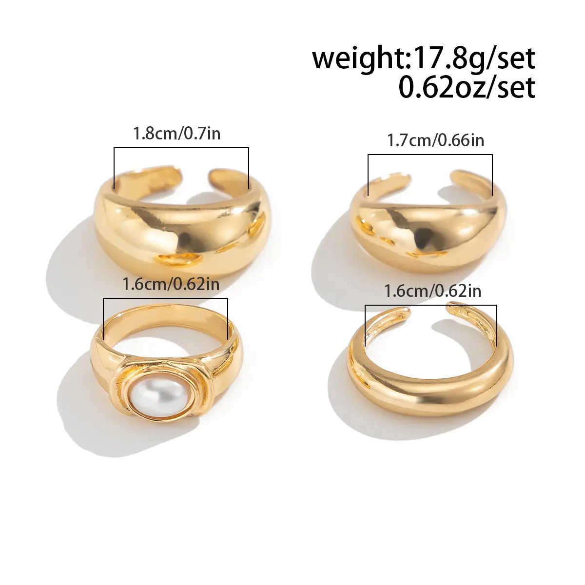 Ingemark 4Pcs/Set Stylish Simple Smooth Geometric Rings for Women Men Bohemia Exquisite Imitation Pearl Rings New Year Jewelry