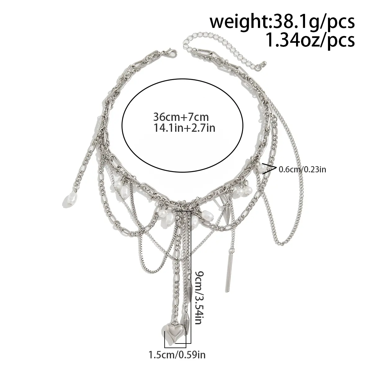 Ingemark Multilayer Tassel Love Heart Pendant Choker Necklace for Women Trend Punk Silver Color Metal Chain Party Jewelry Gift