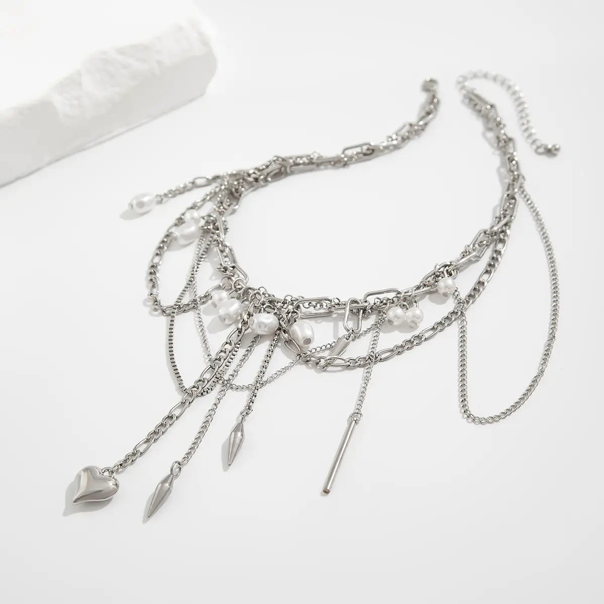 Ingemark Multilayer Tassel Love Heart Pendant Choker Necklace for Women Trend Punk Silver Color Metal Chain Party Jewelry Gift