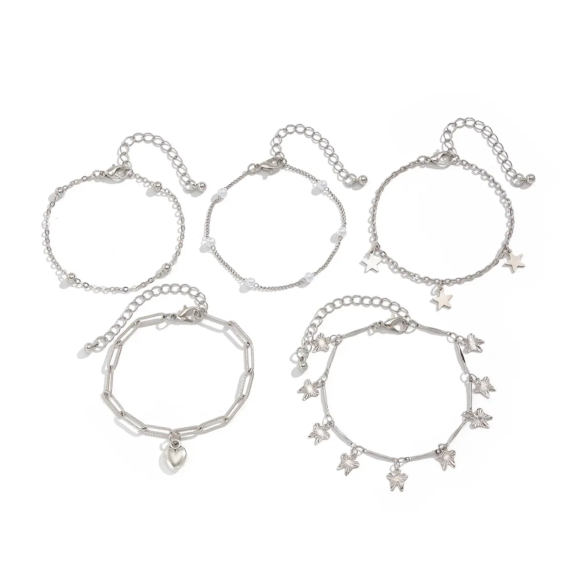 Ingemark 4 Style Simple Stylish Multilayer Bow Heart Star Pendant Bracelet Women Vintage Metal Chain Open Bangles Jewelry Gift