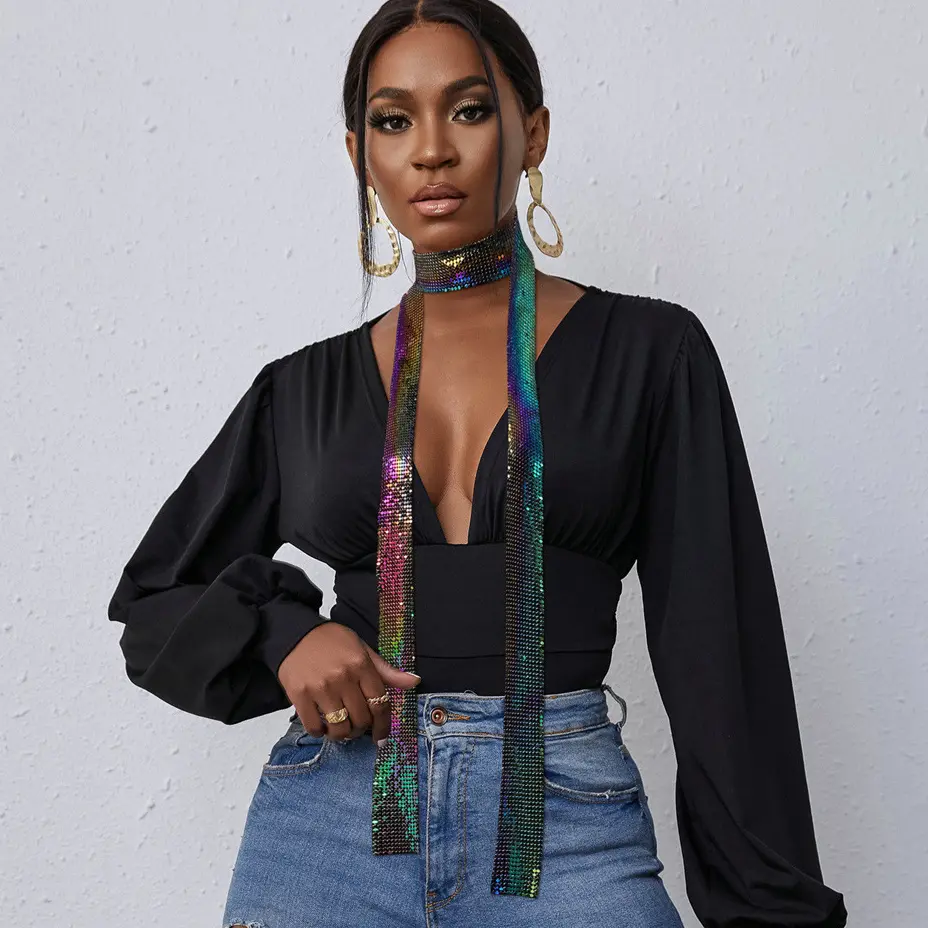 Punk Statement Aluminium Alloy Sequins Pendant Long Choker Necklace Pendant Neck Collar Necklaces for Women Fashion Jewelry