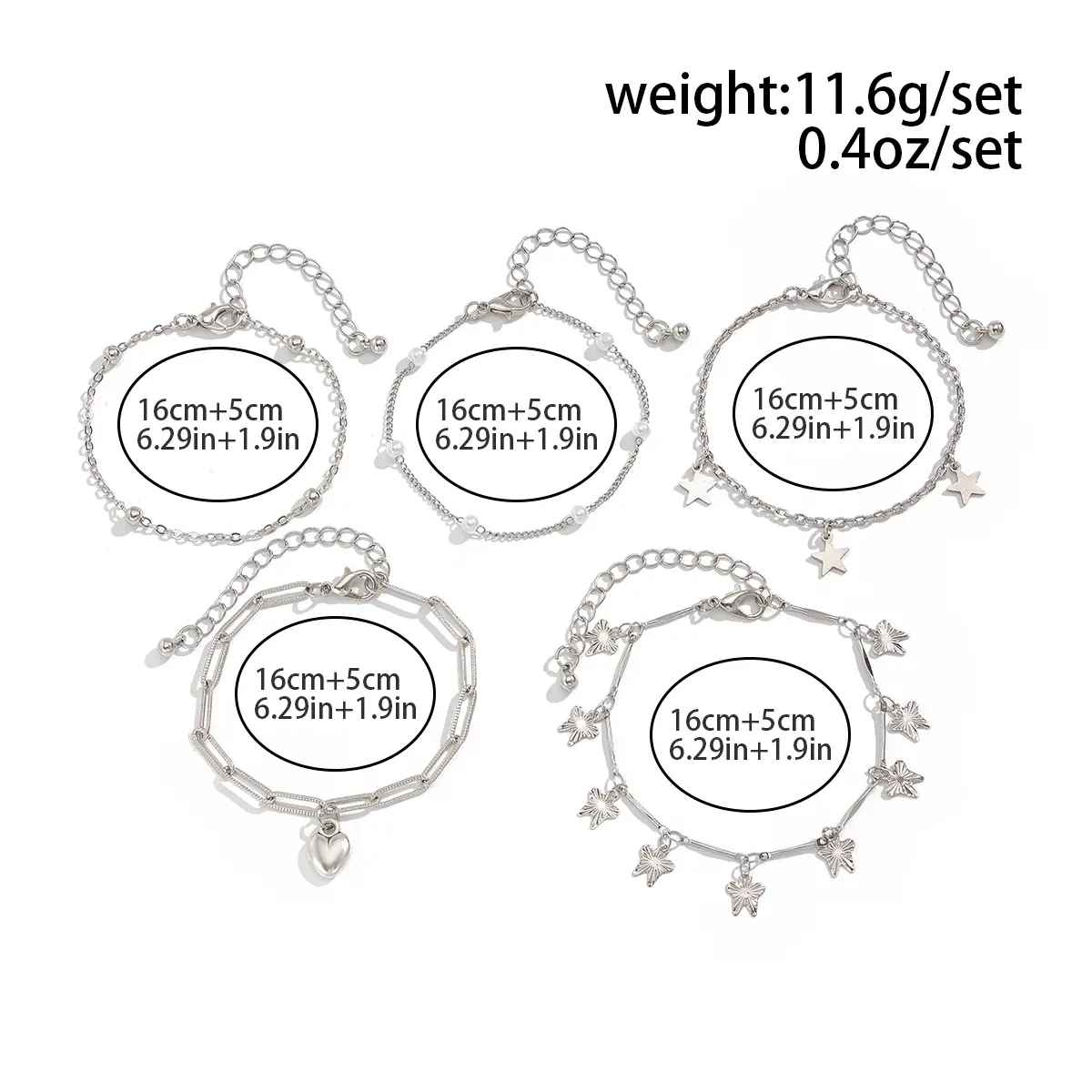 Ingemark 4 Style Simple Stylish Multilayer Bow Heart Star Pendant Bracelet Women Vintage Metal Chain Open Bangles Jewelry Gift