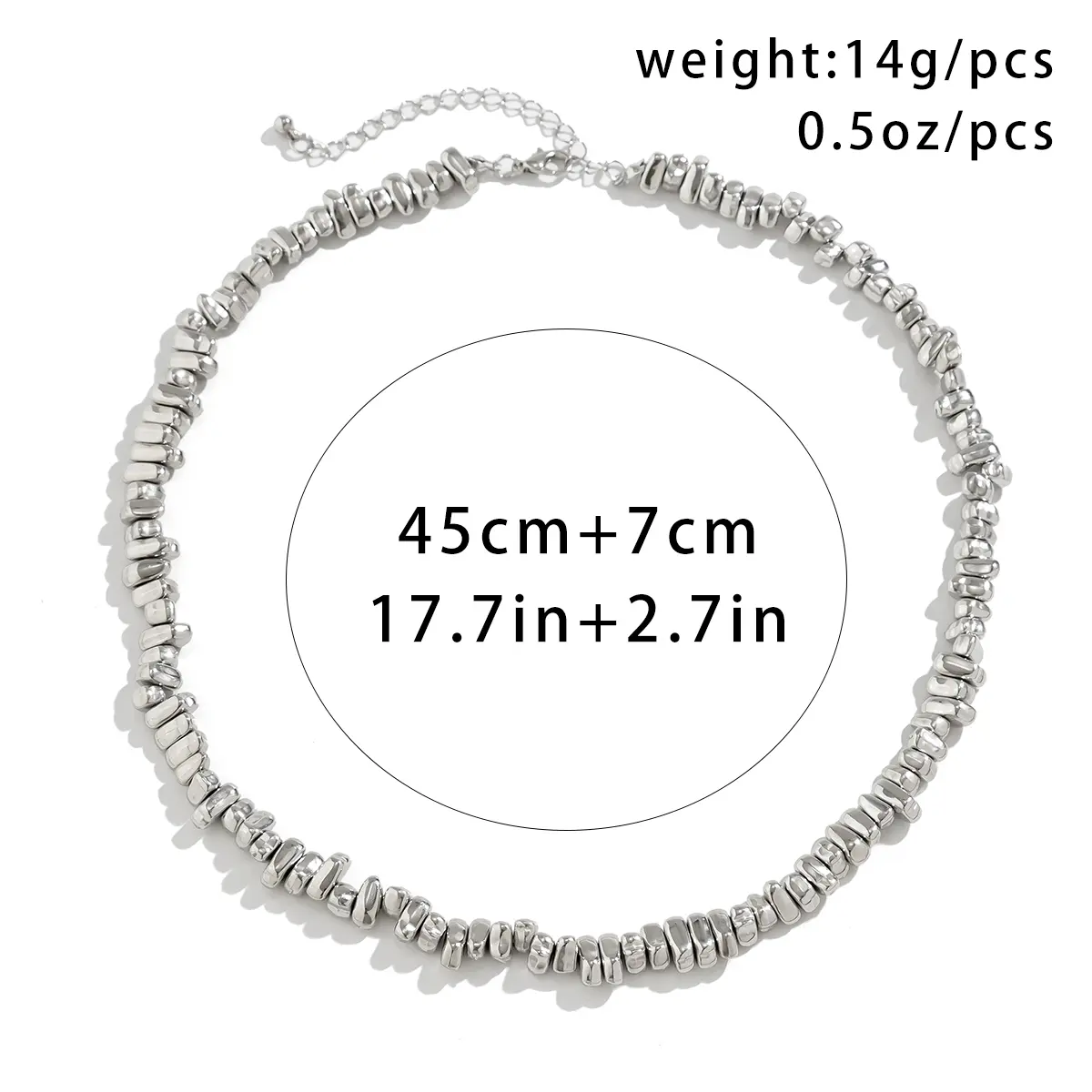 Ingemark Retro Silver Color Irregular CCB Bead Chain Necklace Unisex Vintage Adjustable Link Choker Grunge Jewelry Steampunk Men