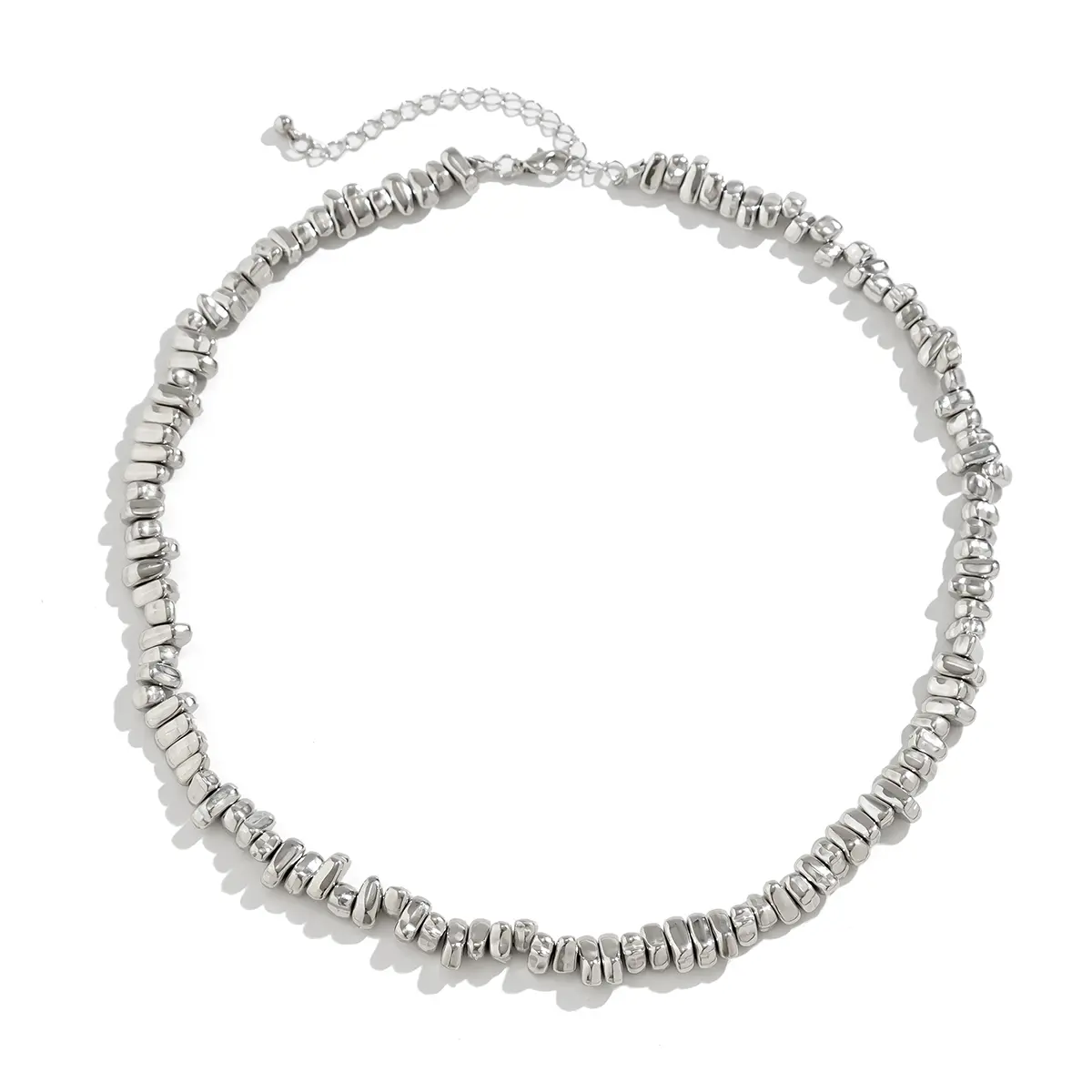 Ingemark Retro Silver Color Irregular CCB Bead Chain Necklace Unisex Vintage Adjustable Link Choker Grunge Jewelry Steampunk Men