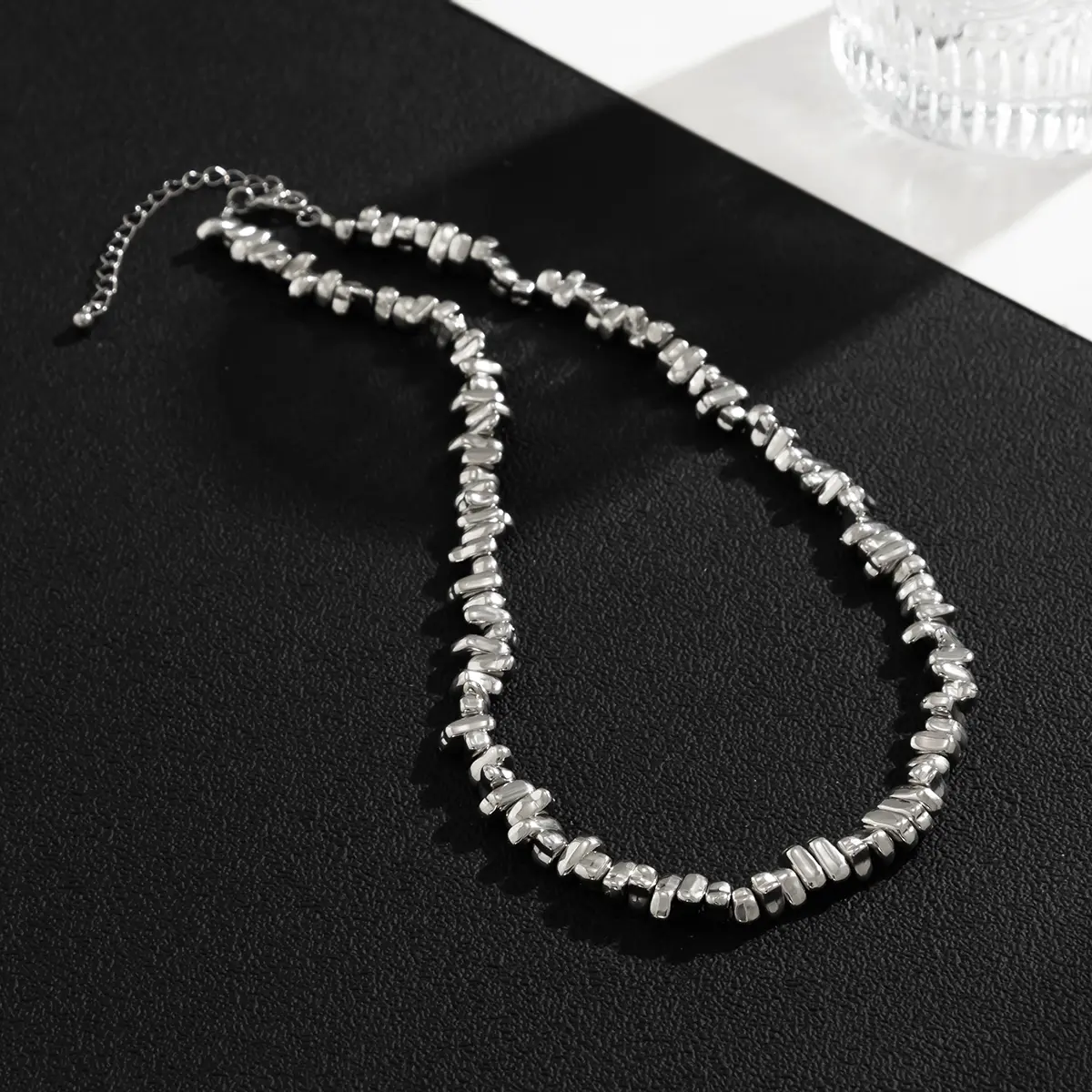 Ingemark Retro Silver Color Irregular CCB Bead Chain Necklace Unisex Vintage Adjustable Link Choker Grunge Jewelry Steampunk Men