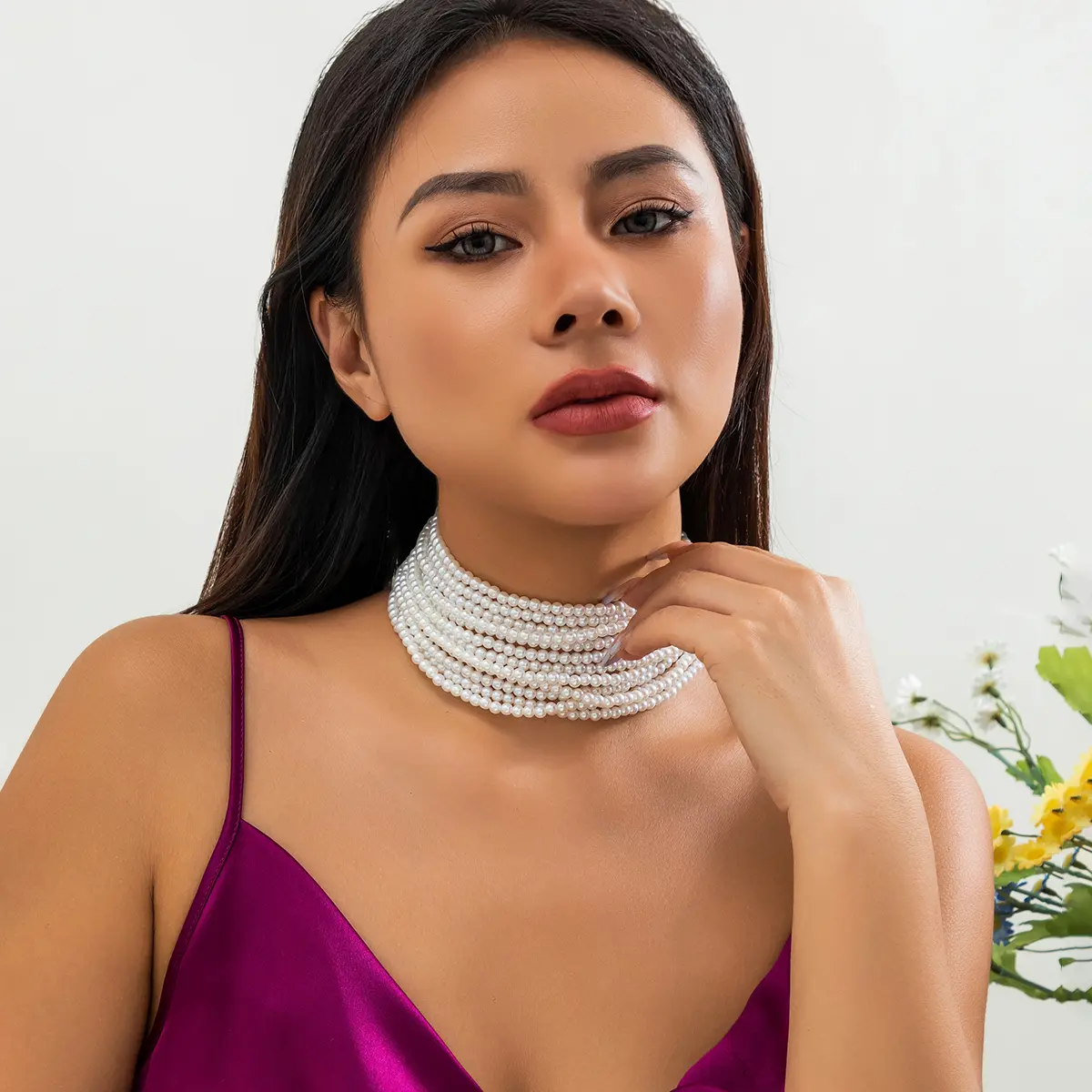 Multilayer Elegant Imitation Pearl Chunky Beads Chain Necklace for Women Wedding Bridal Goth Clavicle Choker Neck Accessories