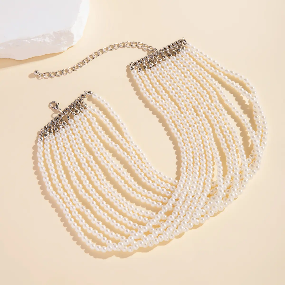 Multilayer Elegant Imitation Pearl Chunky Beads Chain Necklace for Women Wedding Bridal Goth Clavicle Choker Neck Accessories