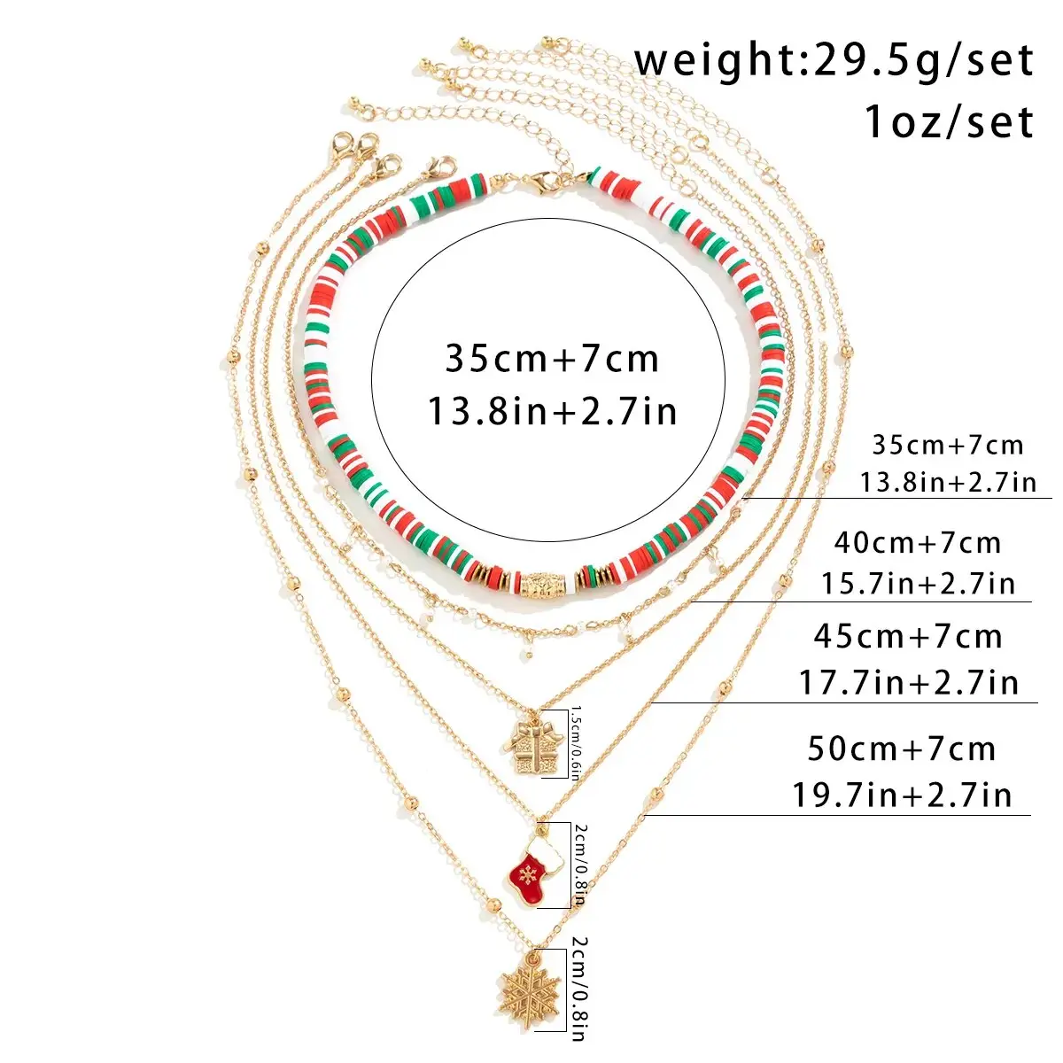 5Pcs Creative Polymer Clay Chain Necklace for Women Vintage Christmas Socks Snowflake Gift Box Pendant Choker Xmas Jewelry New