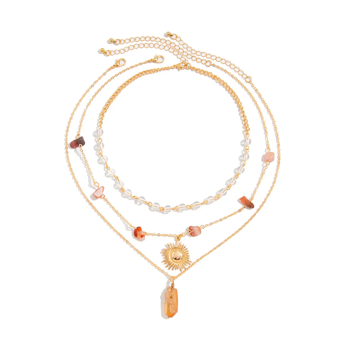 Ingemark 3Pcs/Set Boho Creative Crystal Sun Flower Pendant Choker Necklace for Women Vintage Alloy Stone Chain Y2K Jewelry Gift