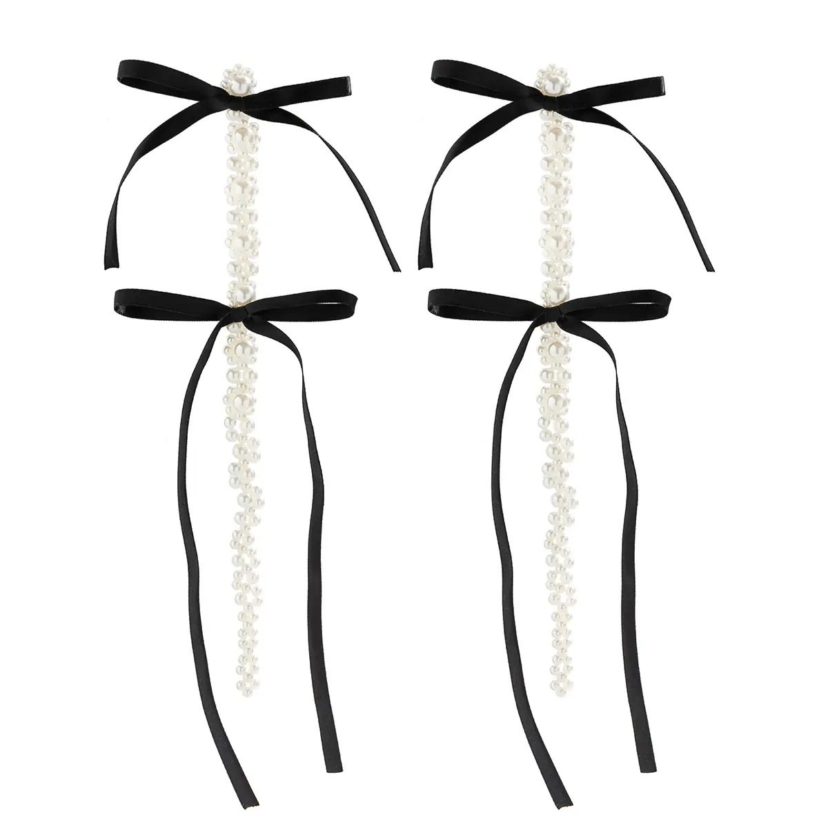 Elegant Long Tassel Ribbon Bowknot Pendant Drop Earrings for Women Wedding Kpop Goth Imitation Pearl Bow Earring Banquet Jewelry