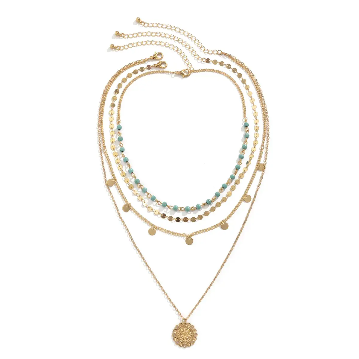 4Pcs/Set Boho Stone Flower Plate Pendant Choker Necklace for Women Vintage Gold Color Adjustable Chain Aesthetic Jewelry Gift