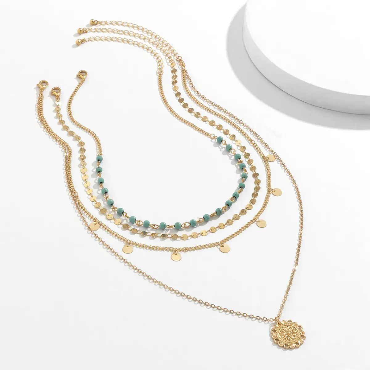 4Pcs/Set Boho Stone Flower Plate Pendant Choker Necklace for Women Vintage Gold Color Adjustable Chain Aesthetic Jewelry Gift