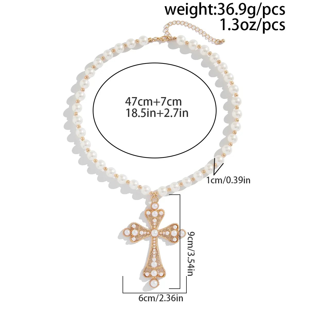 Ingemark Punk Big Cross Jesus Pendant Choker Necklace for Women Men Goth Imitation Pearl Chain Halloween Male Jewelry Gift New