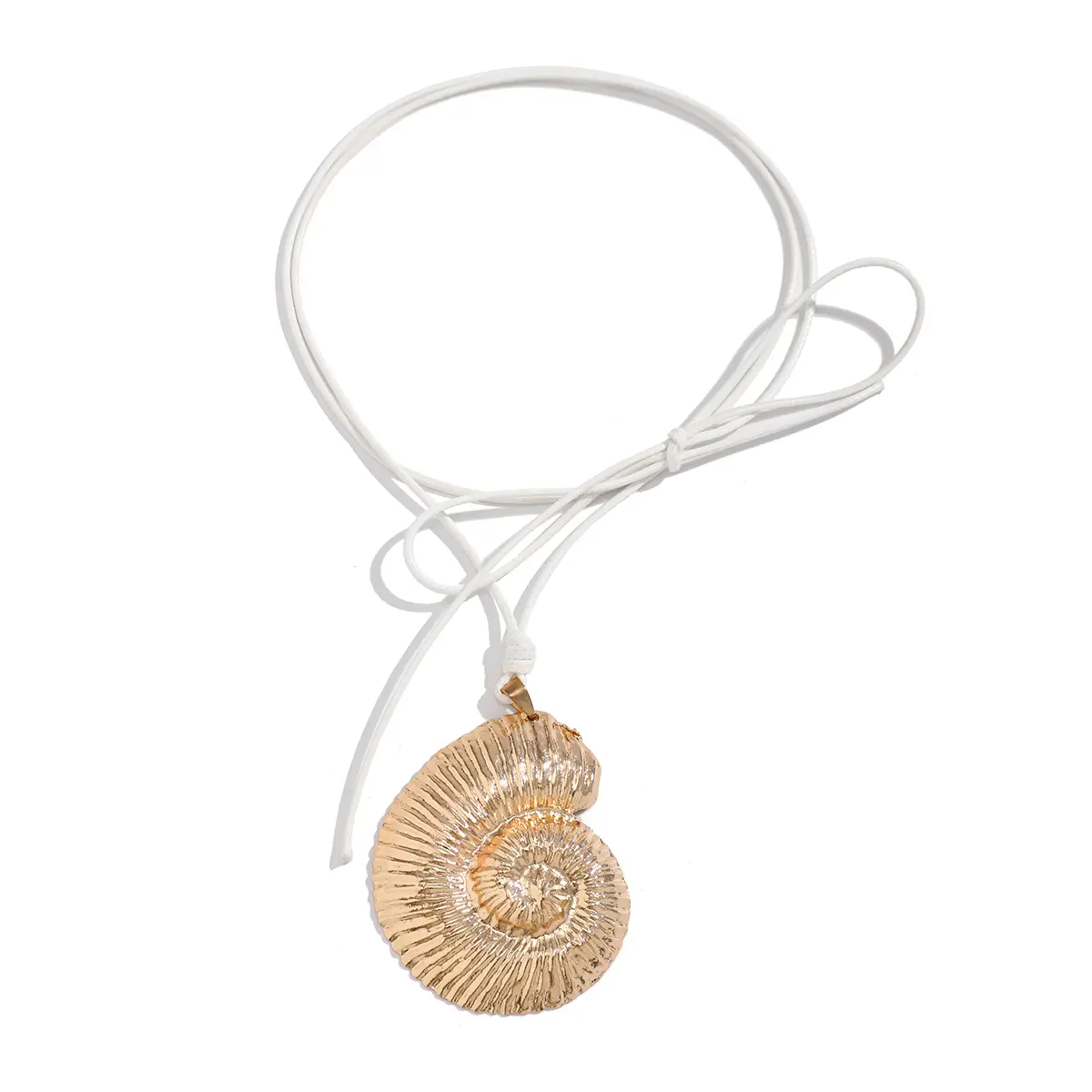 110CM Adjustable Leather Wax Thread Rope Chain With Large Heavy Conch Snail Pendant Necklace Women Bowknot Choker Y2K Jewelry