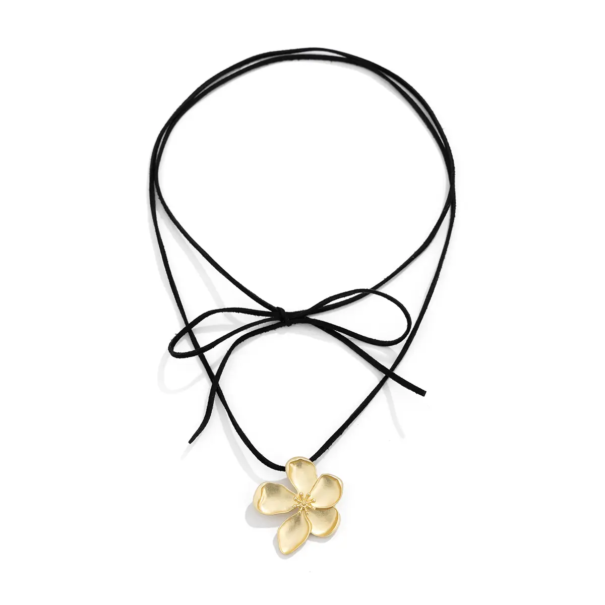 Ingemark Elegant Black Adjustable Bow Bowknot Rope Chain Necklace for Women KpopPetal Flower Choker Aesthetic Wed Jewelry Gift