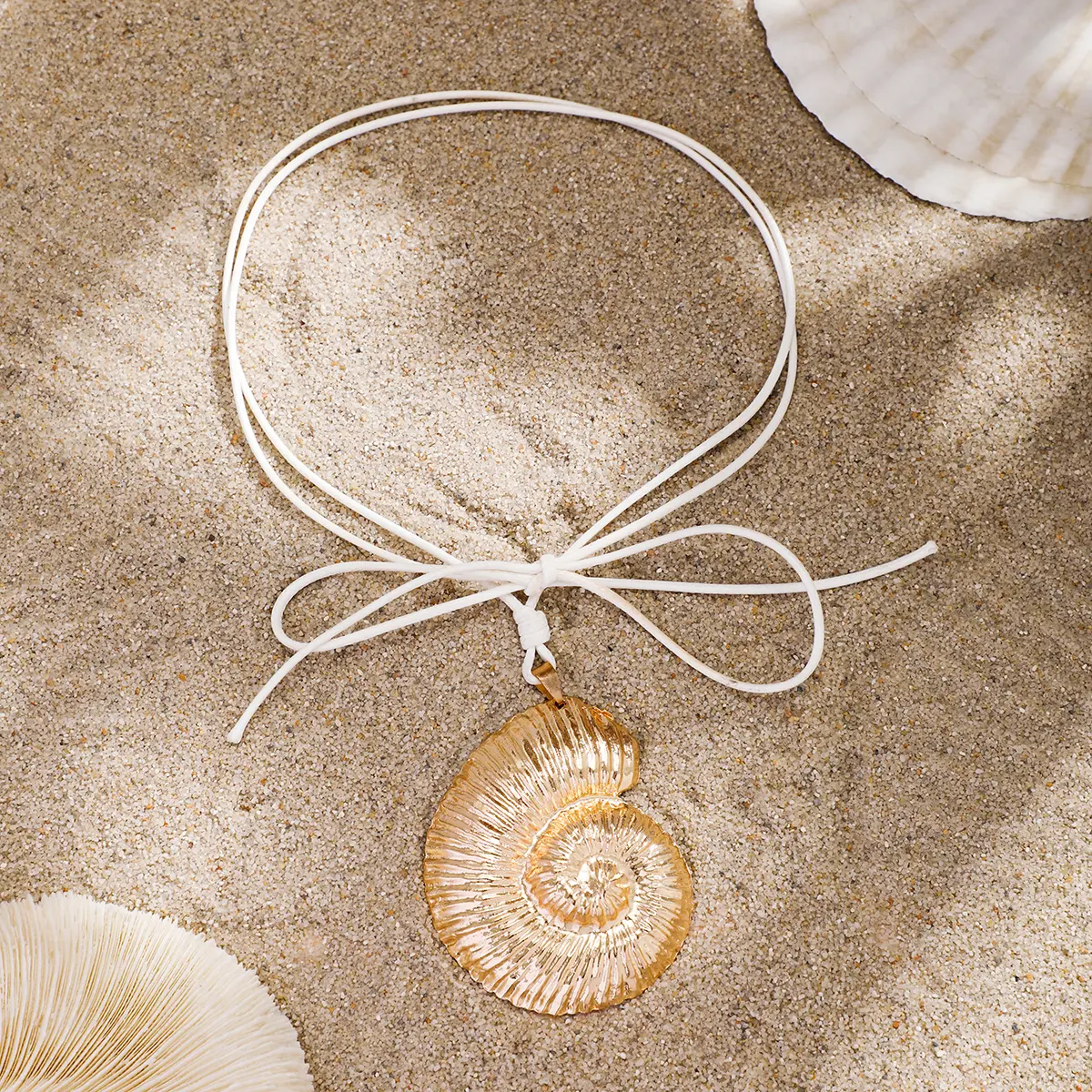 110CM Adjustable Leather Wax Thread Rope Chain With Large Heavy Conch Snail Pendant Necklace Women Bowknot Choker Y2K Jewelry