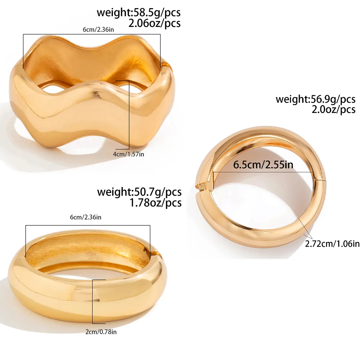 Ingemark 3 Styles Punk Hip Hop Smooth Heavy Metal Spring Bangles for Women Fashion Statement Gold Color Bracelets Men Jewelry