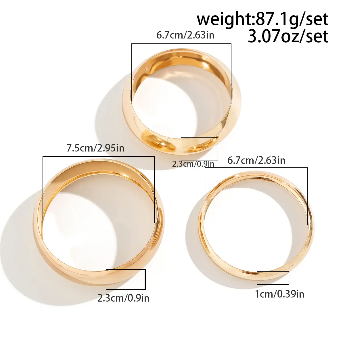 Ingemark 3Pcs Punk Round Glossy Closed Bangles for Women Trend Vintage Big Metal Arm Bracelet Couple Grunge Jewelry Steampunk