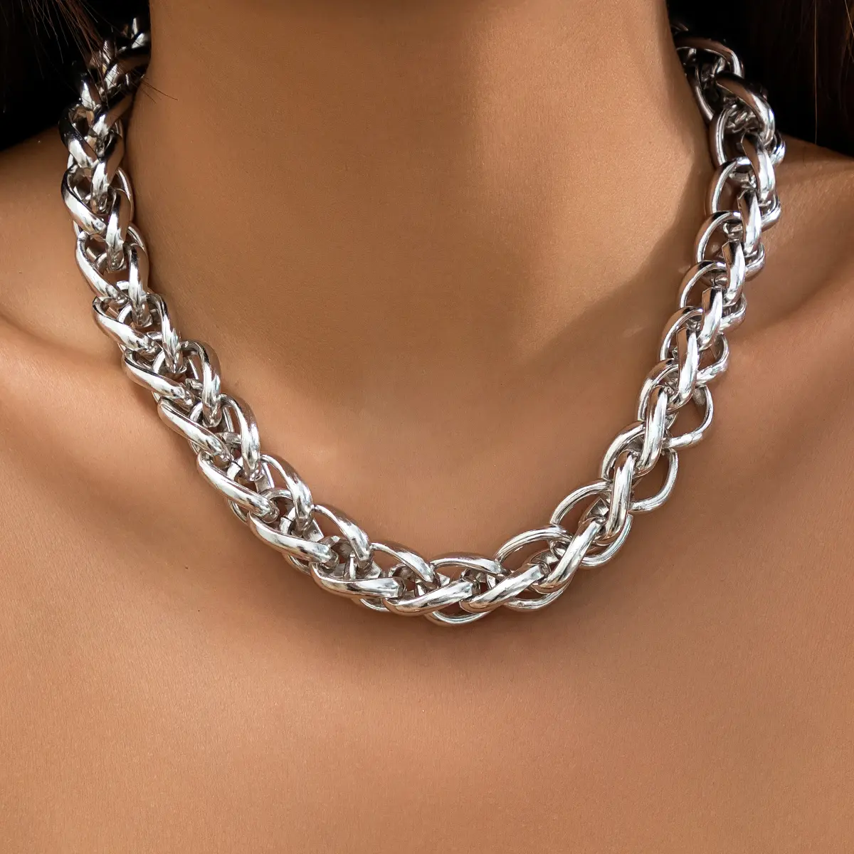 Goth Creative Big Chunky Heavy Metal Chain Necklace for Women Collares Punk Twisted Lock Choker Grunge Jewelry Steampunk Men New
