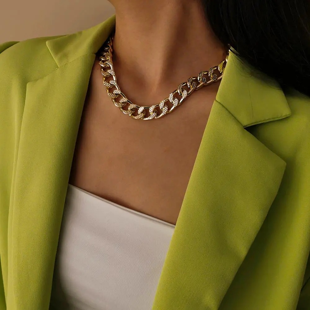 High Quality Cuban Choker Necklace Collares Punk Vintage Chunky Thick Link Aluminum Chain for Women New Year Jewelry Accessories