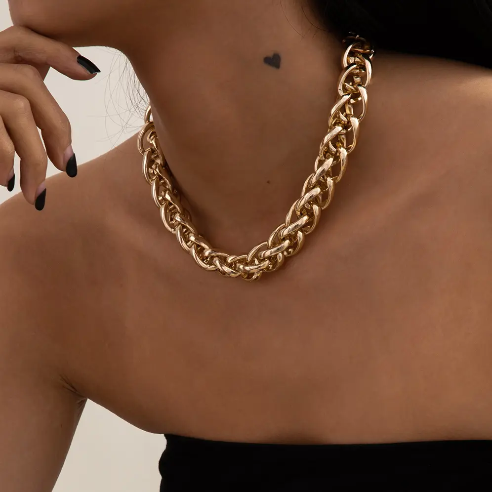 High Quality Cuban Choker Necklace Collares Punk Vintage Chunky Thick Link Aluminum Chain for Women New Year Jewelry Accessories