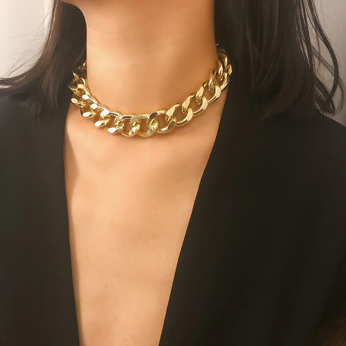High Quality Cuban Choker Necklace Collares Punk Vintage Chunky Thick Link Aluminum Chain for Women New Year Jewelry Accessories
