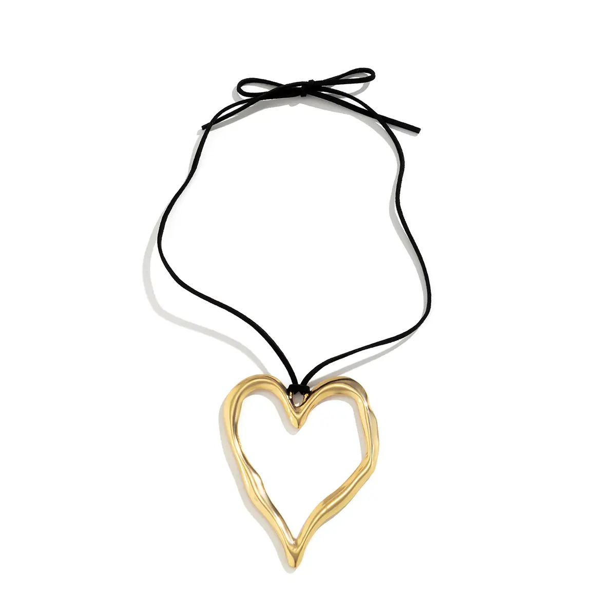 Ingemark Exaggerated Big Hollow Love Heart Pendant Choker Necklace for Women Gothic Knotted Bowknot Adjustable Chain Y2K Jewelry