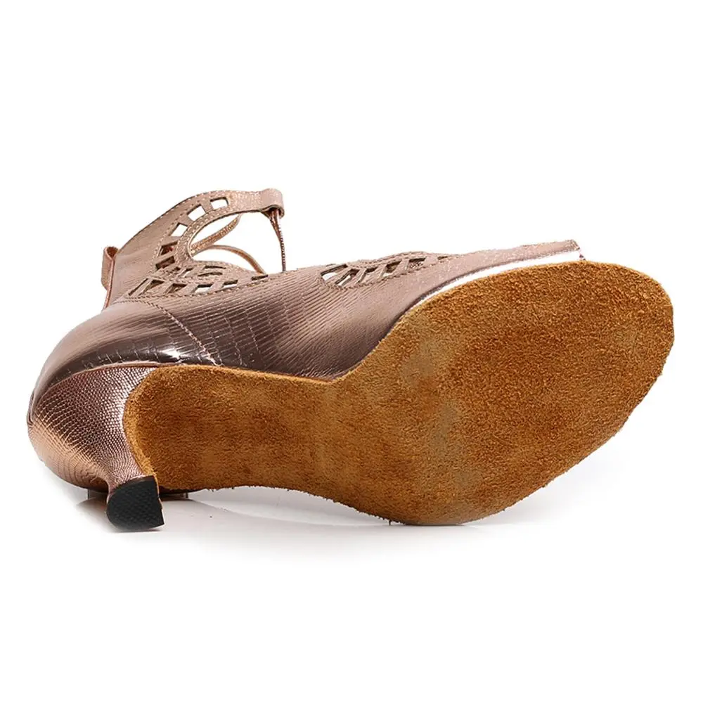 DKZSYIM Glossy PU Salsa Latin Dance Shoes Lady Tango Ballroom Dance Shoes High Heel Soft-Bottom Brown Dance Shoes 6-10 cm