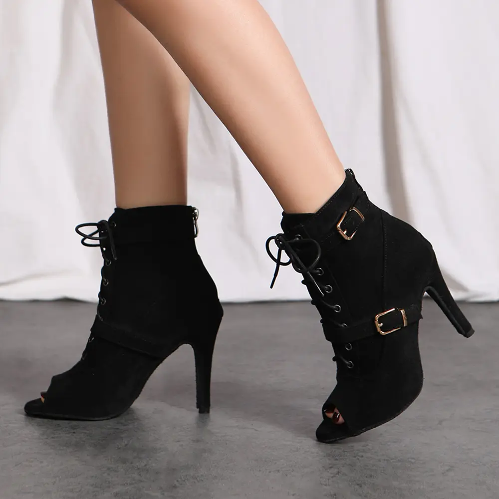 Women Dancing Shoes High-Heeled Party Dance Boots Ladies Girls Open Toe Lace Up Stiletto Bootie Woman Ballroom Dance shoes